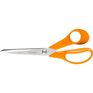 Fiskars Universalschere Classic S90, 21 cm, mit orangefarbenen Griffen.