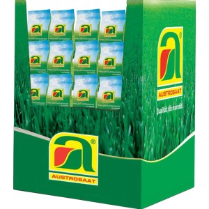 Austrosaat Sport- und Gartenrasen, 0,75 kg, im Verkaufsdisplay. Strapazierfähiger Rasensamen für den Garten.