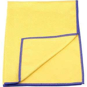 Gelbes Purclean Mikrofaser Bekko Tuch mit blauer Umrandung.