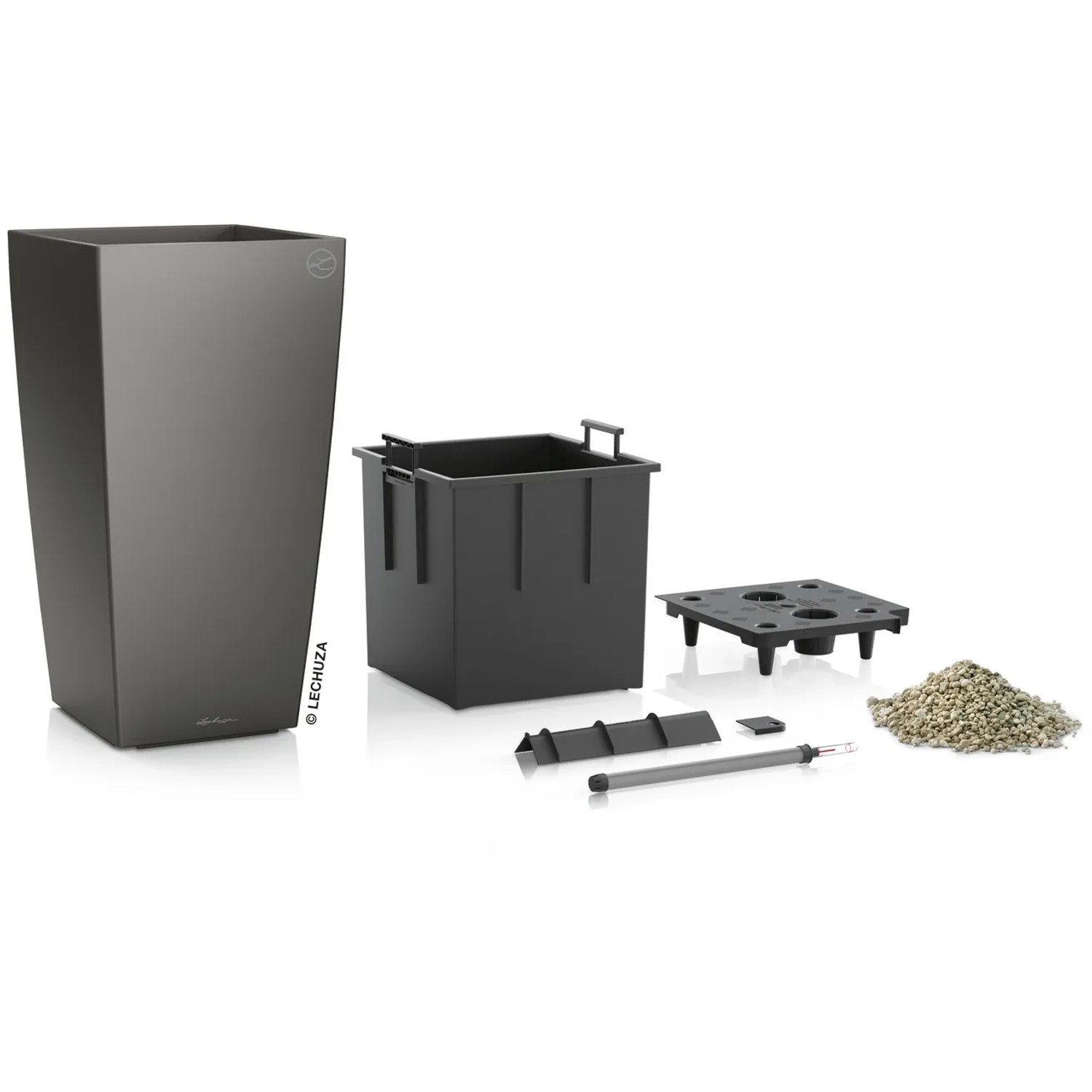 Lechuza Cubico Premium 30 Pflanzgefäß, anthrazit metallic, 30x30cm, mit Zubehör für Bewässerungssystem.