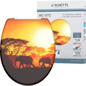 Schütte WC-Sitz Africa Duroplast mit Elefantenmotiv, Absenkautomatik und Schnellverschluss.