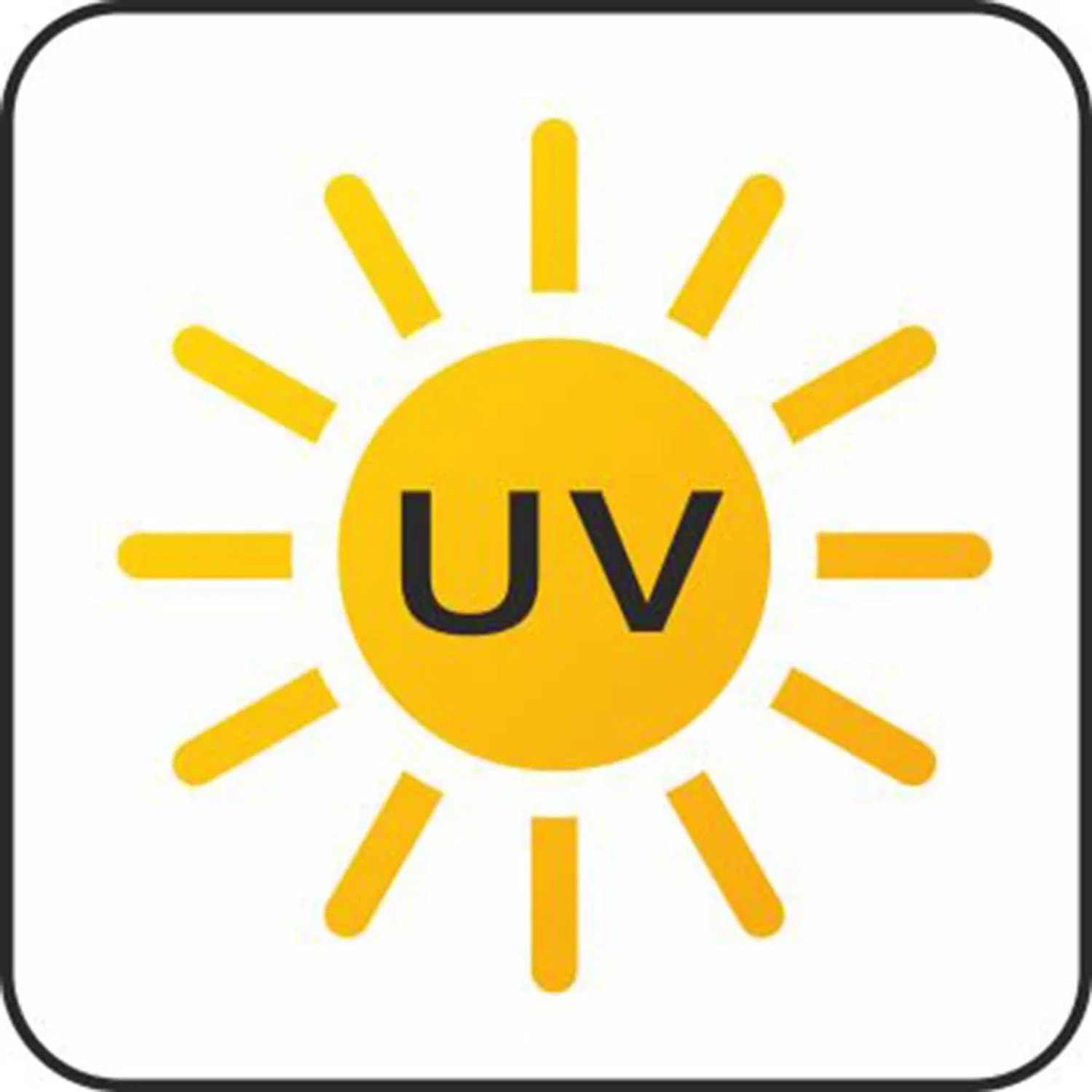 UV-beständiges Pflanzgefäß: Sonnensymbol mit UV-Schriftzug.