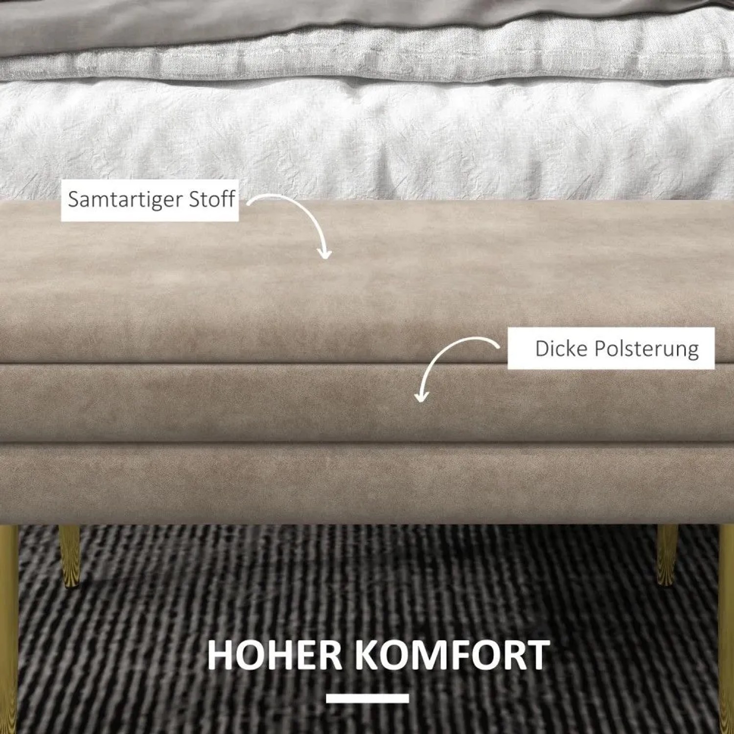Beige HOMCOM Polsterbank mit samtartigem Stoff und dicker Polsterung. Komfortabler Hocker mit Stauraum.