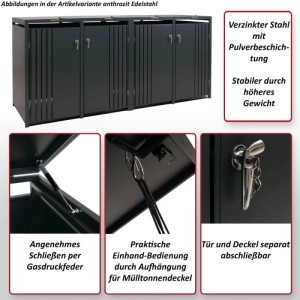 MCW Mülltonnenverkleidung für 4 Tonnen, anthrazit, Holzoptik hell, 122x264x84cm.