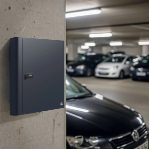 Anthrazitfarbener Basi Schlüsselschrank SK 80 mit 104 Haken und 3-stelligem Zahlencode.