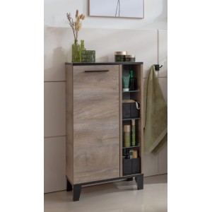 Fackelmann Midischrank TE-A in Nature Oak: Badmöbel-Set mit Tür und offenen Regalen.