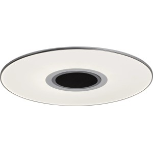 AEG LED-Deckenleuchte Tonic mit Lautsprecher, weiß/chrom, runde Form.