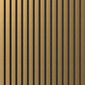 Denpanels Akustikpaneel in Gold-Metalloptik mit schwarzem Filz für verbesserte Raumakustik.