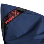 Detailaufnahme: Jeansblauer Sitting Point Sitzsack Big Foot mit Logo.
