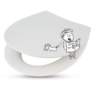 Weißer baliv WC-Sitz Redona Duroplast mit Absenkautomatik und Cartoon-Motiv.