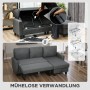 Dunkelgraues HOMCOM Ecksofa mit Schlaffunktion und Stauraum-Chaiselongue. Zeigt die mühelose Verwandlung zum Bett.