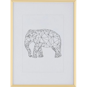 Goldener Kunststoff Bilderrahmen, 30x40 cm, mit Passepartout und Elefantenmotiv.