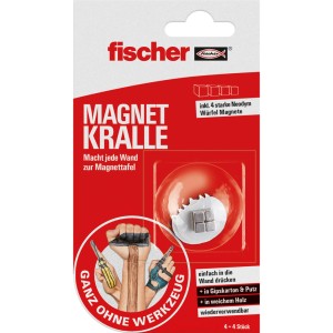 Fischer Magnetkralle 4er-Set zum Anbringen von Fotos ohne Werkzeug. Inkl. Magnete.