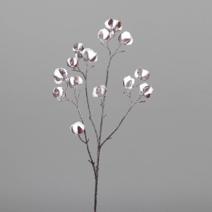 Beschneiter Kunst-Baumwollzweig, 85 cm, für winterliche Deko-Gestecke.