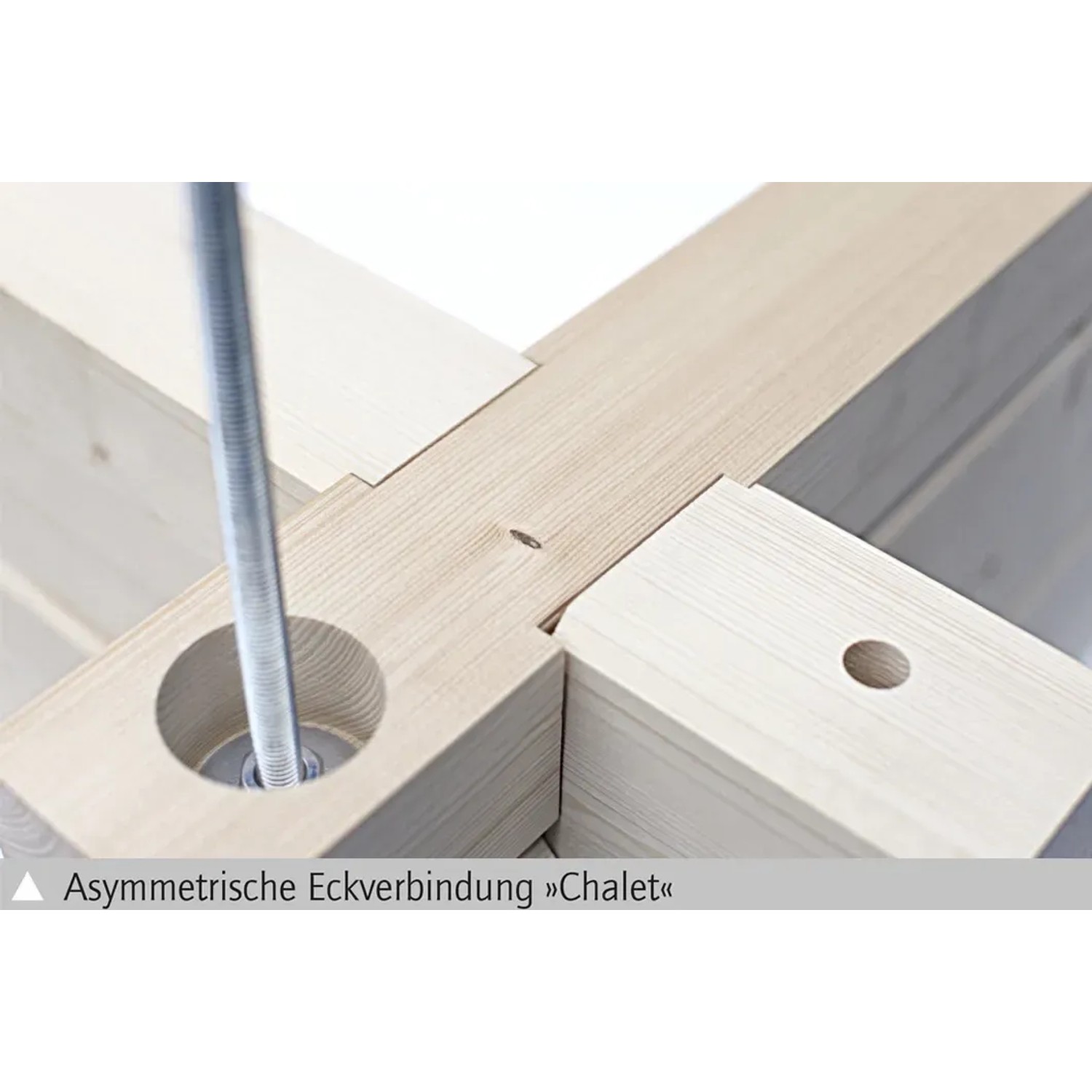 Detailaufnahme der Chalet-Eckverbindung des Skan Holz Gartenhauses Toronto 4.