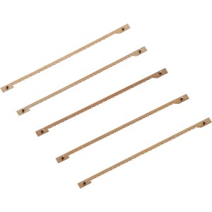 Fünf LUX Stiftsägeblätter, 75 mm, für Dekupiersägen zur Holzbearbeitung.