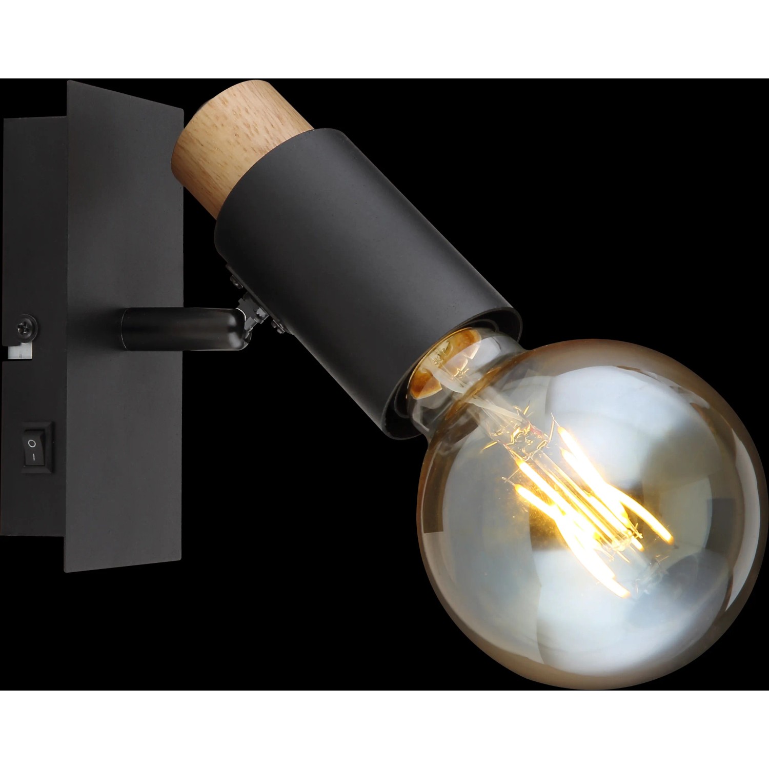 Schwarzer Globo Strahler Matti mit Holzapplikation, 1-flammig, für Spots im Innenbereich.