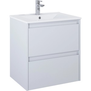 Maximus Waschbeckenunterschrank, steingrau, 60 cm breit, mit zwei Schubladen und Aufsatzwaschbecken.