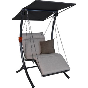 Angerer Hollywoodschaukel Swing Smart Sand, 1-Sitzer mit Sonnendach und bequemer Liegefläche.