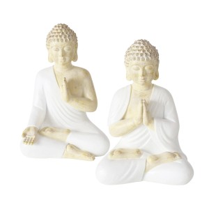 Boltze Deko-Home Figur Jamory, 2-fach sortiert, weiß-goldene Buddha Figuren im Lotussitz.