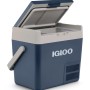 Geöffnete Igloo Kompressor-Kühlbox ICF18 in Rauchblau, 19 l, für 12/24V DC und 110-240V AC.