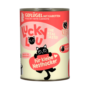 Lucky Lou Katzen-Nassfutter Kitten Geflügel, Dose 400g. Alleinfutter für Katzenwelpen mit Geflügel und Karotten.