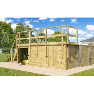 Weka Holzpool mit Sonnendeck, Technikraum und Leiter. Kesseldruckimprägniert für lange Haltbarkeit.