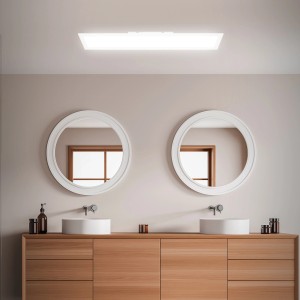 Weiße Brilo LED Deckenleuchte Simple mit Spritzwasserschutz im Badezimmer.