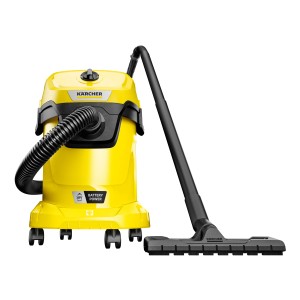Gelber Kärcher Akku Nass-Trockensauger WD 3-18 mit Zubehör.