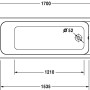 Technische Zeichnung der weißen Duravit D-Code Rechteck-Badewanne, 170x70 cm, mit Maßangaben.