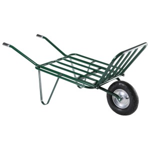 Grüne Haemmerlin Einrad-Agrarkarre Pro Select mit Luftrad und Stahlrahmen für den Transport von Gartenabfällen.