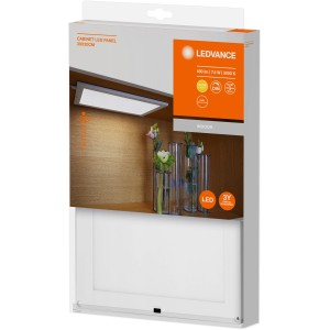 Verpackung der Ledvance LED-Unterbauleuchte Cabinet Panel 30x20 cm, warmweißes Licht, mit Bewegungssensor.
