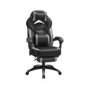 Songmics Gamingstuhl in Grau-Schwarz mit Fußstütze, ergonomisch und verstellbar.
