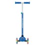 Blauer Globber Primo Plus Lights Kinder Tretroller mit 3 Rädern, höhenverstellbar und LED-Leuchtrollen.