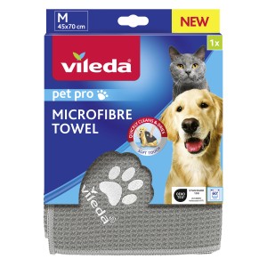 Vileda Pet Pro Handtuch, graues Microfasertuch 45x70cm für Haustierpflege.