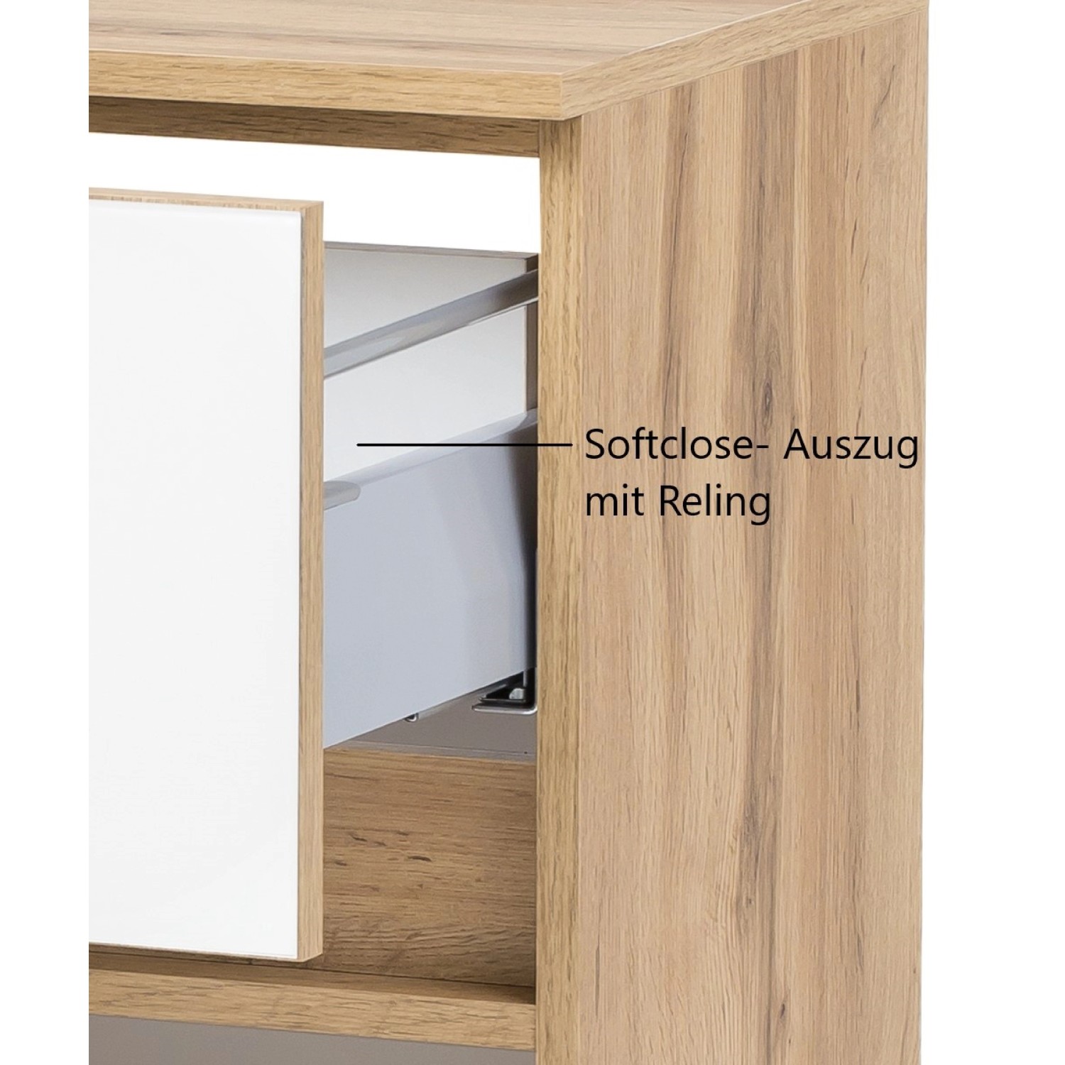 Held Möbel Unterschrank Pisa, 40 cm, Weiß-Wotaneiche, Schublade mit Softclose-Funktion.