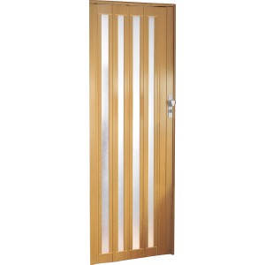 Falttür Larya in Eiche hell Optik mit Glaseinsätzen, 84x205 cm.