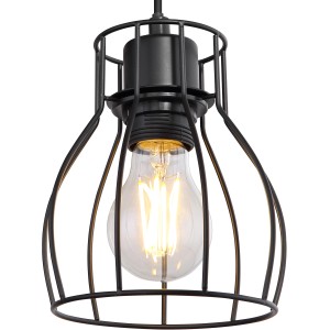 Schwarze Globo Wandlampe Mina im Vintage-Design mit E27 Fassung und sichtbarem Leuchtmittel.