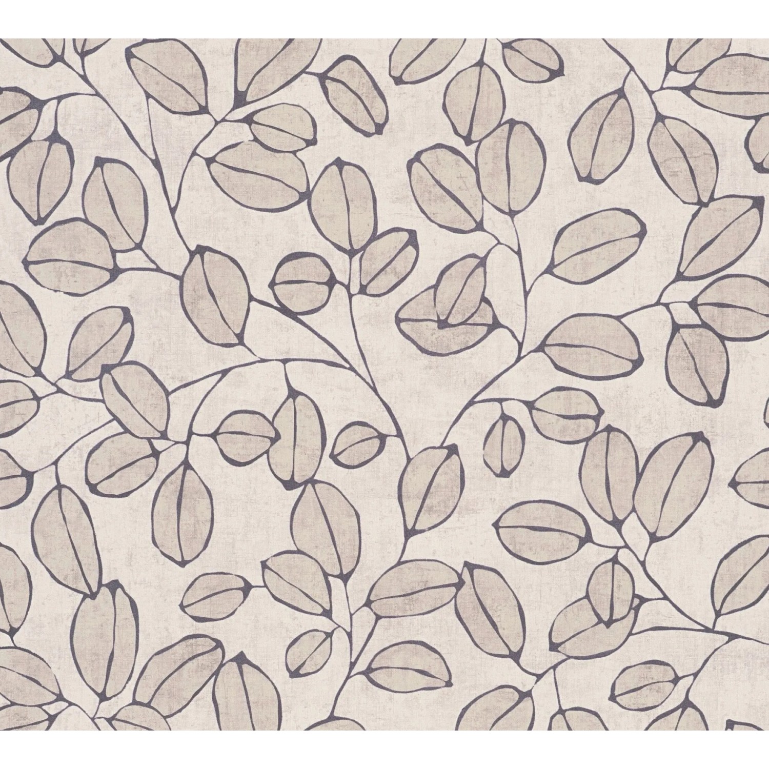 Vliestapete mit skandinavischem Blattmuster in Grau und Weiß. Florales Design für moderne Wandgestaltung.