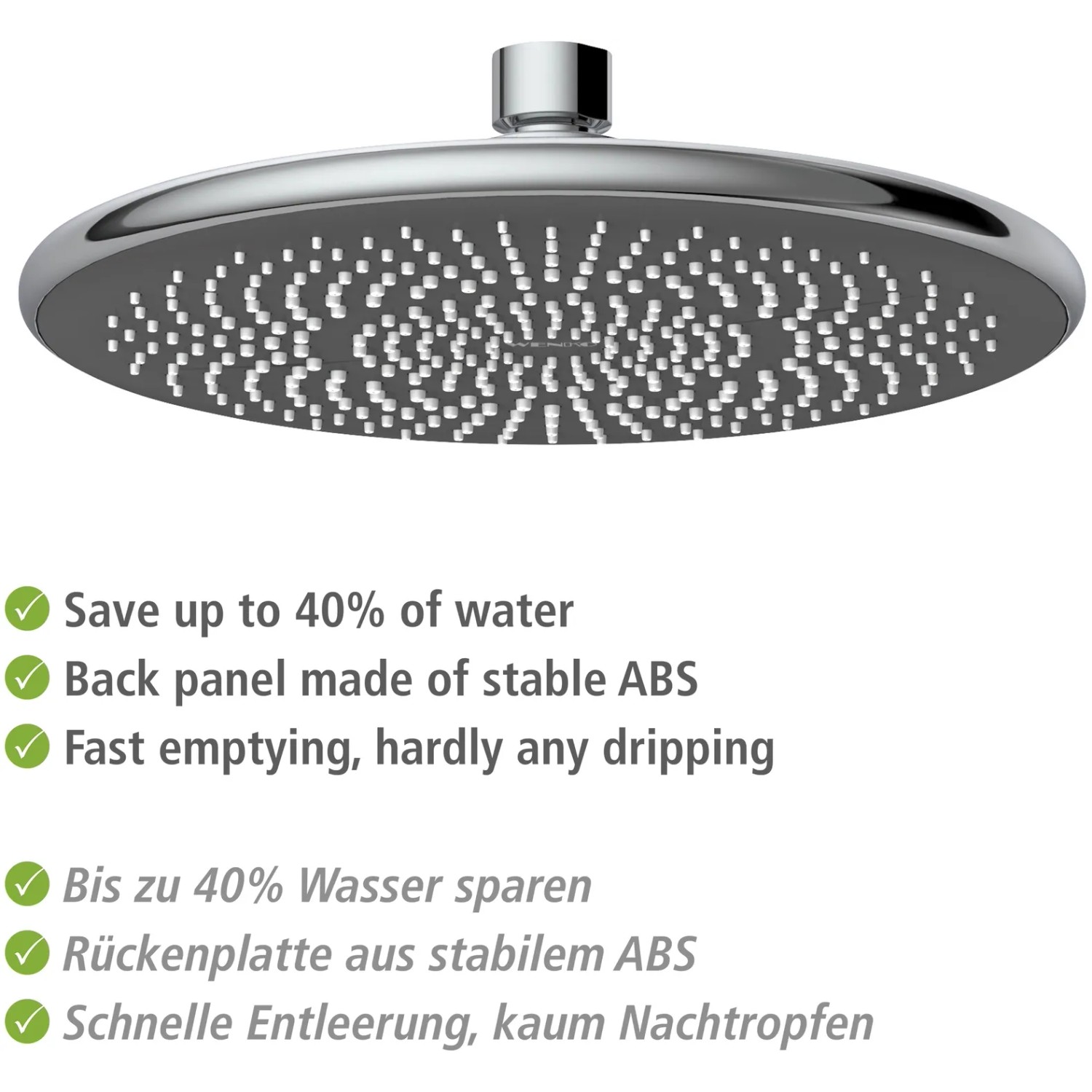 Wenko Watersaving Regendusche Chrom, runder Duschkopf mit Wassersparfunktion.