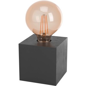 Eglo Design-Tischlampe Prestwick 2, schwarz, mit E27-Fassung und Leuchtmittel. Quadratischer Holzfuß.