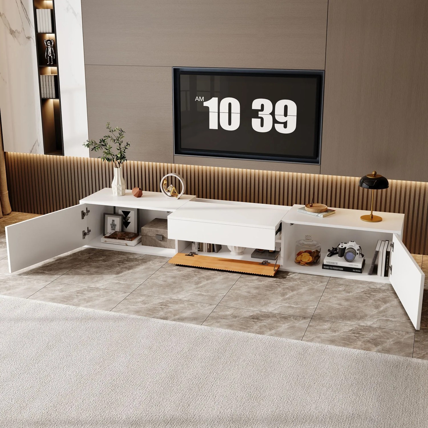 okwish TV Schrank mit Modernem Design Projektorhalter 180 x 34 x 30 cm Weiß_4