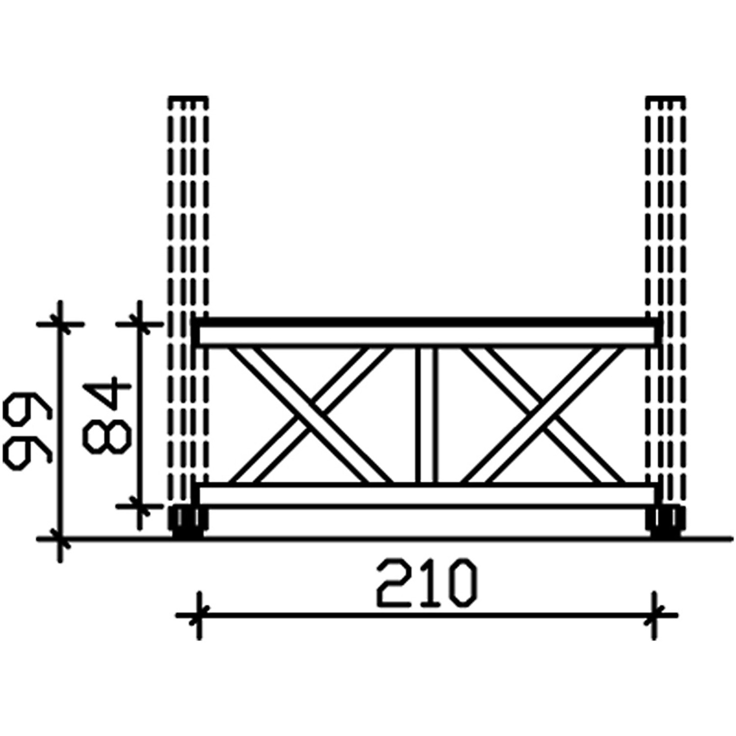 Technische Zeichnung: Skan Holz Brüstung Andreaskreuz, 210x84 cm, Fichte, Weiß. Zubehör für Lauben & Pavillons.
