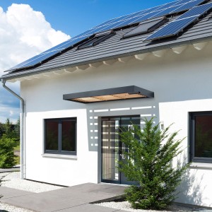 Rechteckiges Gutta Vordach BS Timber-Line aus Echtholz und Acrylglas, 160 cm breit.