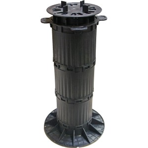 Schwarzer, justierbarer GS Terrassen Stellfuß (370-470 mm) für Terrassenplatten.
