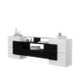 okwish TV Schrank mit LED Stauraum Glasoberfläche 200x35x60cm Hochglanz Weiß Schwarz_9
