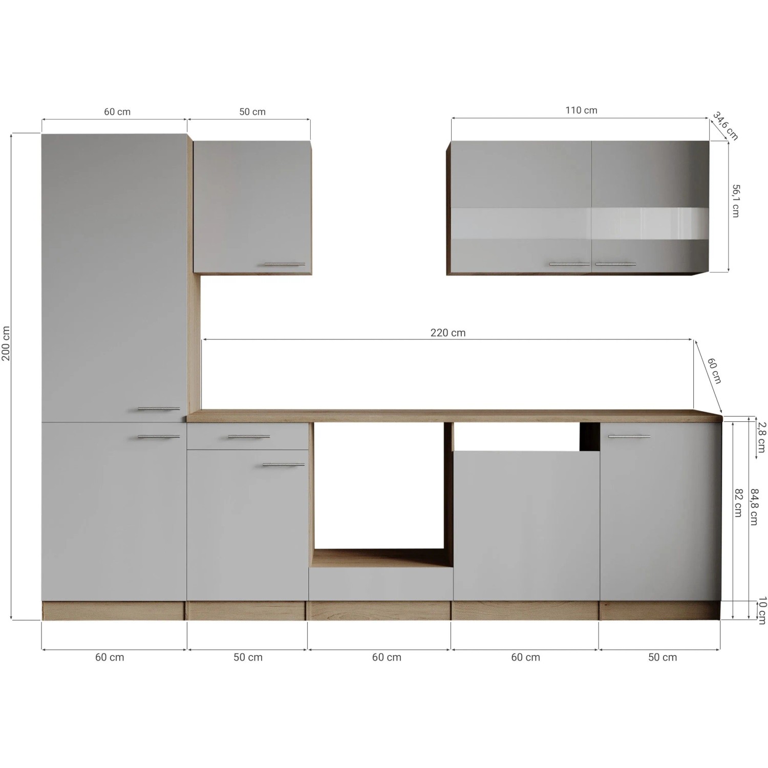 Respekta Küchenzeile Merle 280 cm Grau ohne E-Geräte_6
