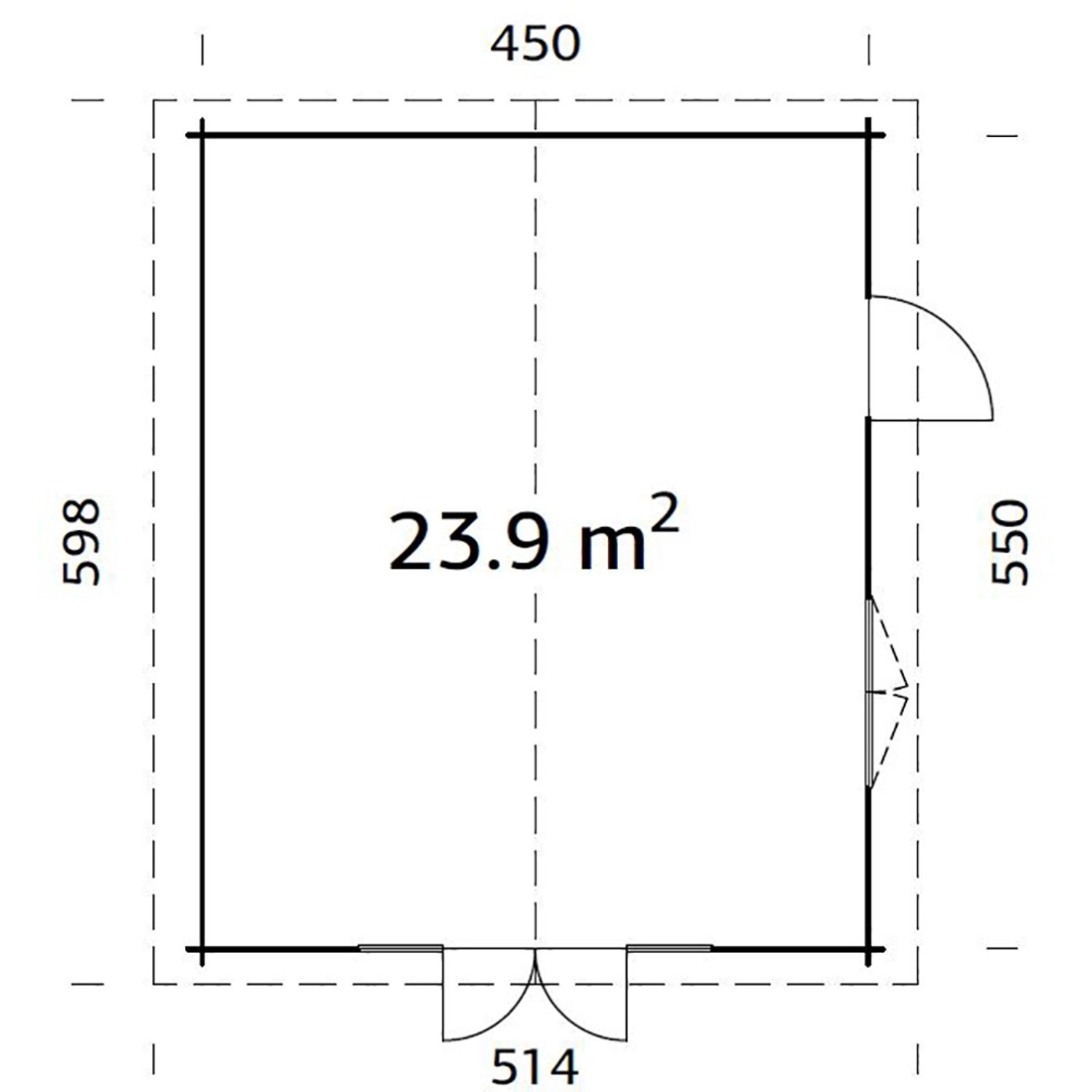 Grundriss Palmako Irene Holz-Gartenhaus, 470x550 cm, Satteldach, graues Gartenhaus.