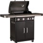 Landmann Gasgrill Rexon PTS 4.1 mit 4 Brennern und Seitenbrenner, schwarzer Grillwagen mit Ablageflächen.
