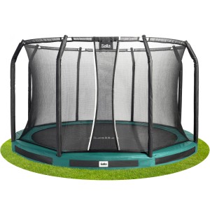 Grünes Salta Premium Ground Trampolin (ø 366 cm) mit Sicherheitsnetz für den Garten.